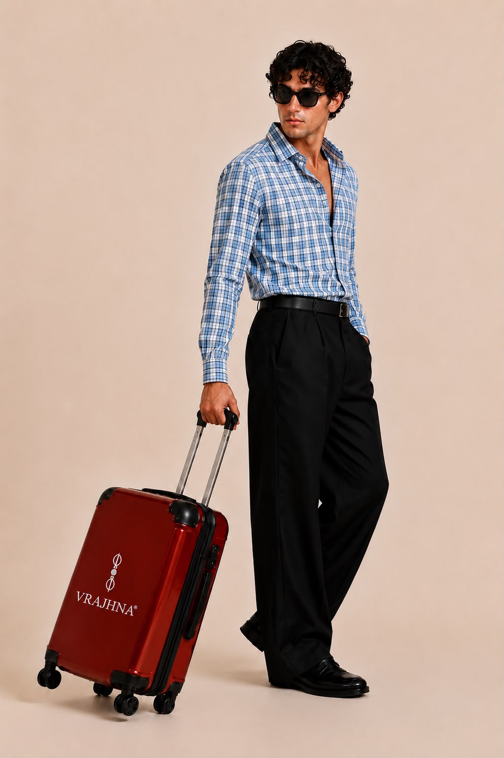 Azure Heritage Shirt worn by model, side view